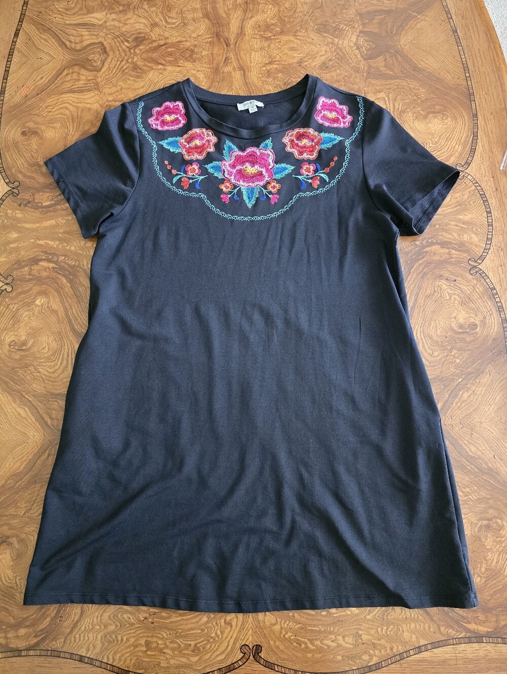 Umgee USA Women's Black Embroidered Floral Short Sleeve Dress Size Medium